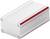 A rectangular, silver metal enclosure with red accents and screwed corners, potentially for electronic devices.
