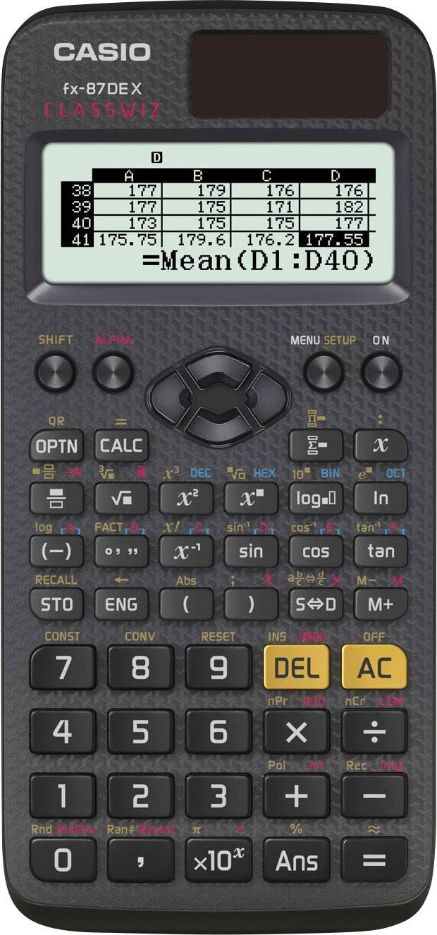 Casio FX-87DEX Engineering calculator Black Display (digits): 16 solar-powered, battery-powered (W x H x D) 77 x 11 x 166 mm
