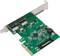 A green PCIe expansion card with two USB ports and a SATA port, used to extend computer functionality.