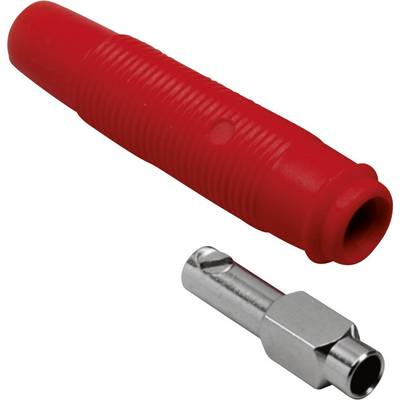 'Red plastic plug and silver metal adapter'