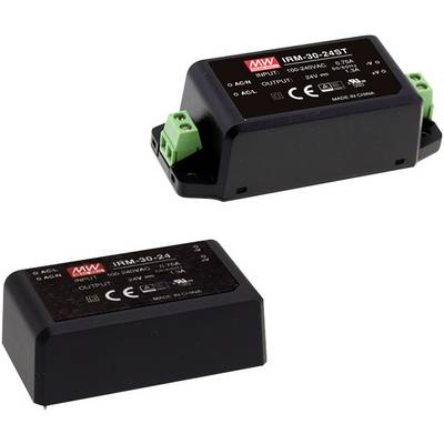 Two black electronic modules with green connection terminals, marked with 'IRM-30-24'. Suitable for voltage conversion.