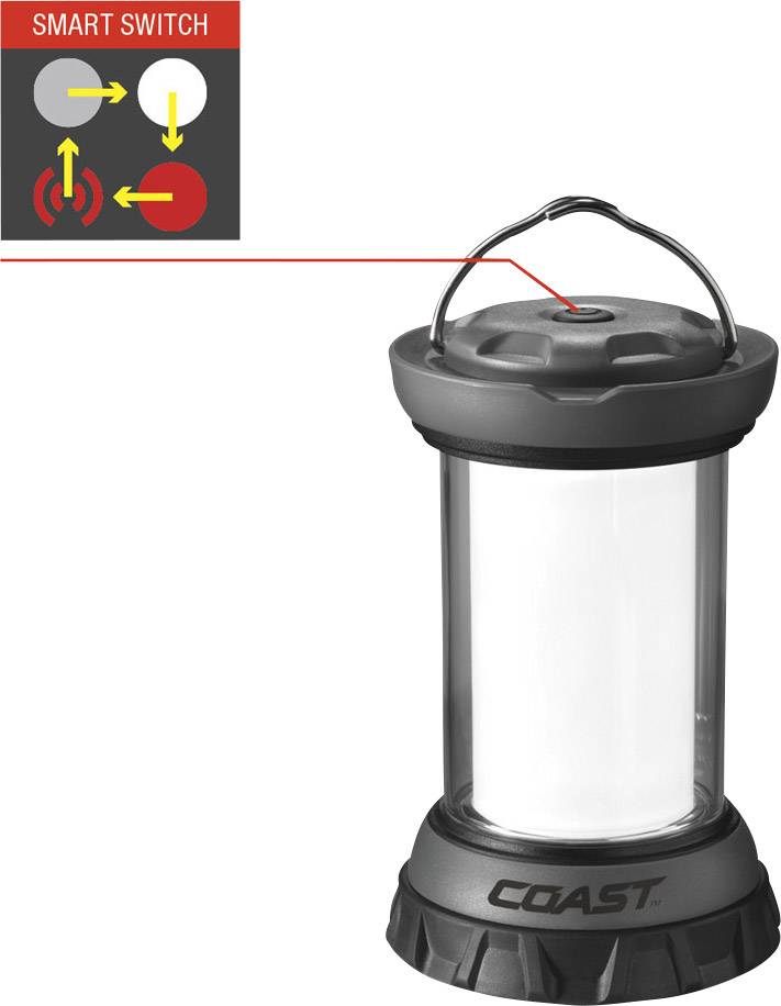 A lantern with a carrying handle. A symbol in the top left indicates that it has a 'Smart Switch' for controlling the light.