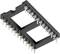 In the figure, a black, rectangular IC socket with multiple metal pins for electronic circuits is shown.