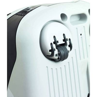 'Reverse side of a white electrical appliance with a mounting bracket and cable management, enabling secure installation.'