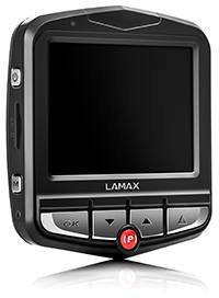 Dashcam by Lamax with a black screen and control buttons on the front.