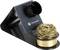 Soldering iron stand by Toolcraft with black holder and golden cleaning spiral.