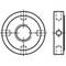 Technical drawing of a cross ball bearing with front and side view. Marked mounting points and circular diameters.
