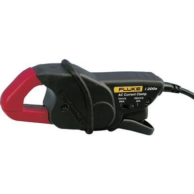 Fluke i200s Current Clamp for Measuring Alternating Current. Black housing with red jaw and yellow label.