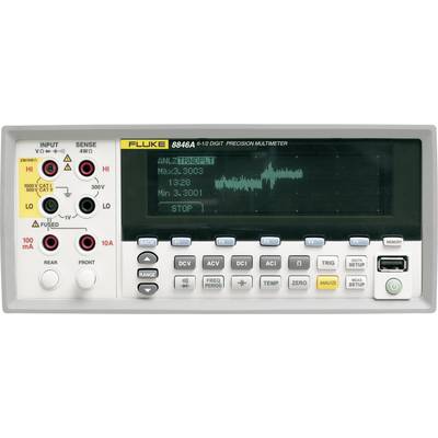 Digital precision multimeter with various display and setting buttons, an LED display with curve and connection sockets for measurements.