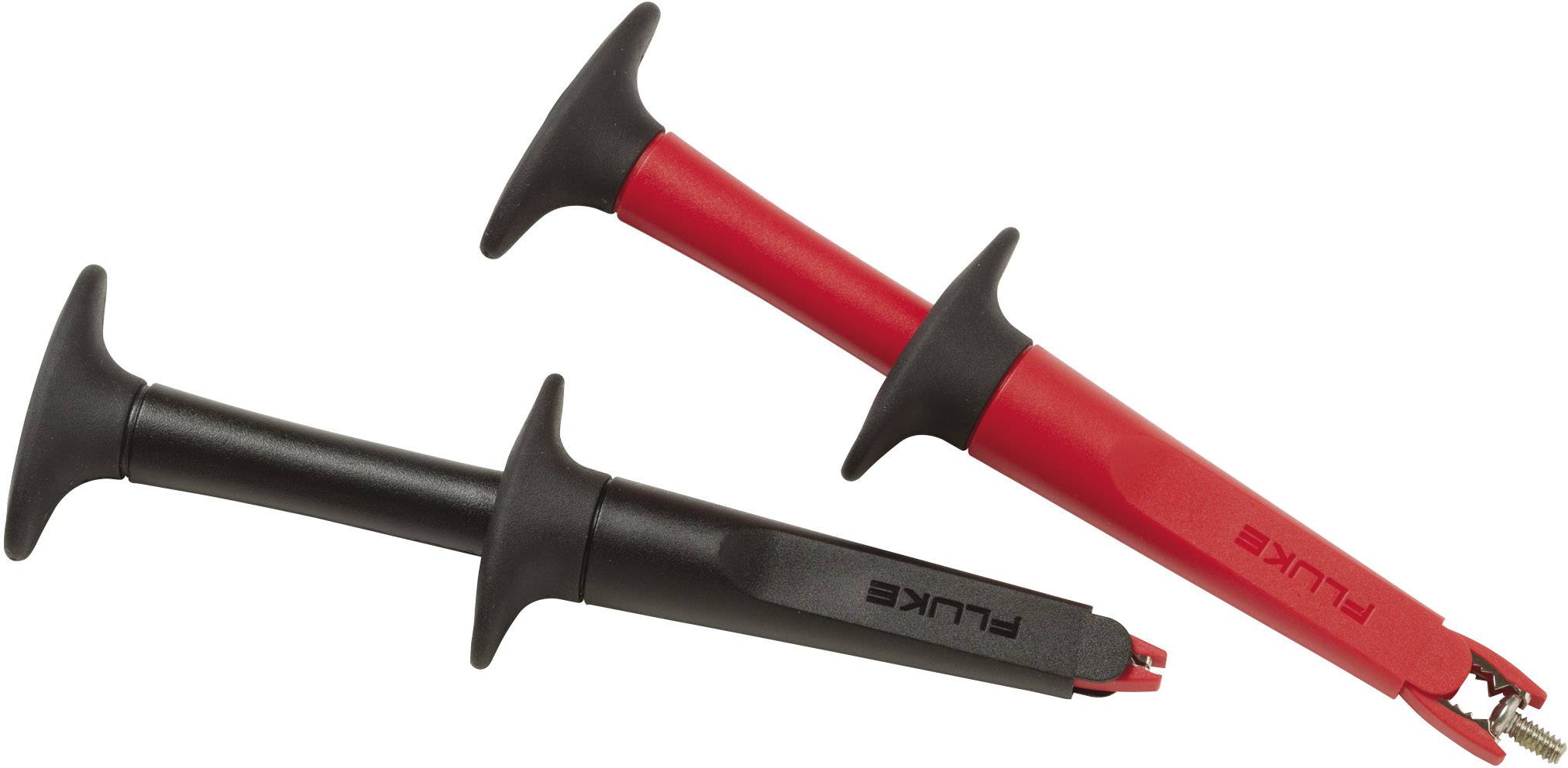 Two test probes, one red and one black, marked with 'FLUKE', for securely connecting electrical measuring instruments.