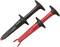 'Two test clips, one black and one red, with insulated handles, used for secure connection during electrical measurements.'