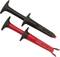 Two isolated test probes in red and black with the 'Fluke' inscription. They are intended for electrical measurements.