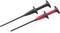 Two test probes, one black and one red, with long handles and hooks. They are used for testing electrical connections.