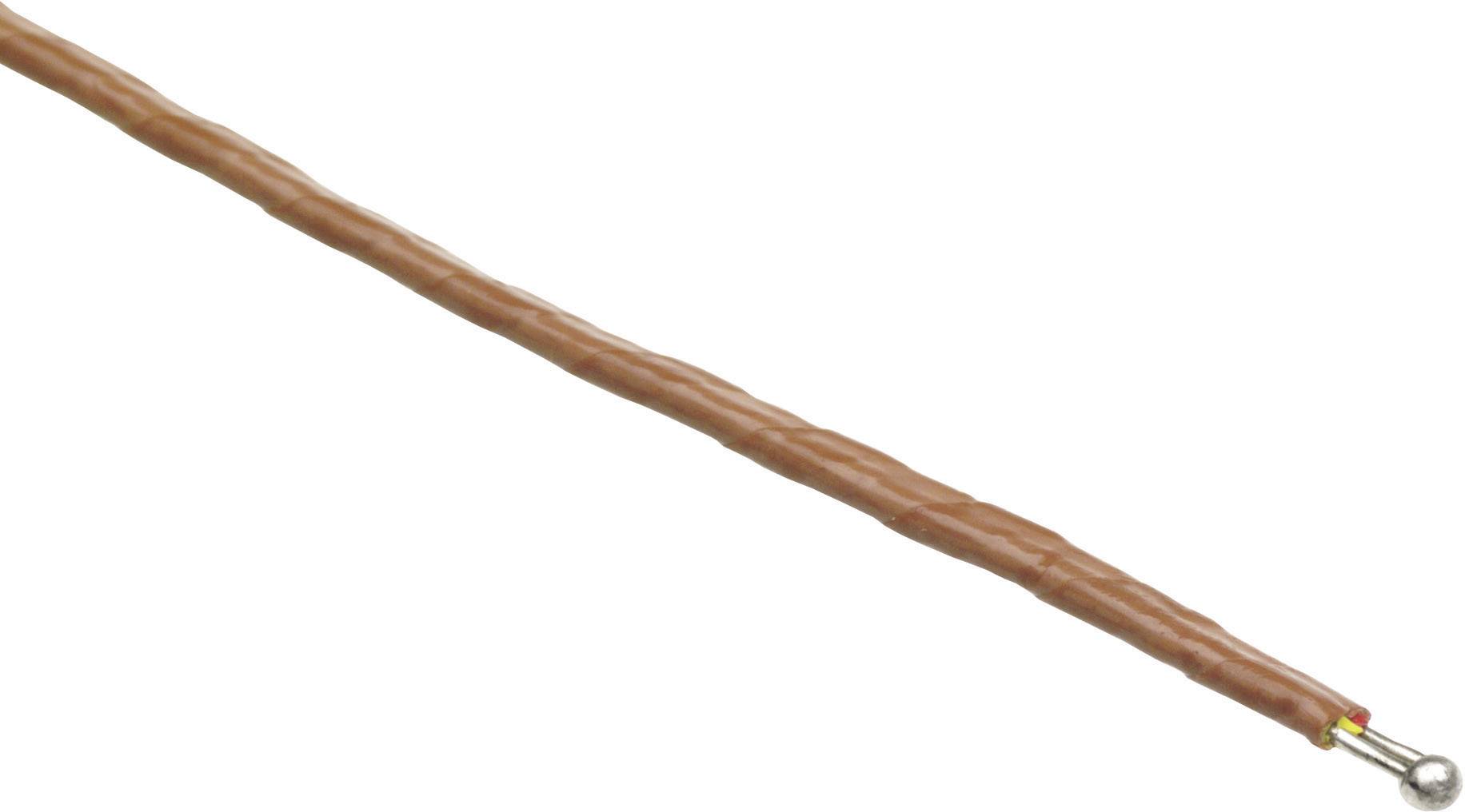 A copper-coloured, spiral-shaped cable with a metal eyelet at one end, isolated against a white background.