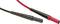Two measuring cables, one red and one black, with insulated plugs for connecting to electrical devices.