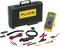 'Fluke' measuring instrument set with carry case, multimeter and accessories such as cables and clamps. Ideal for electrical measurements.