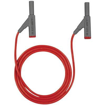Red measuring cable with grey connectors, coaxially wound. Used for electrical measurements and connections.