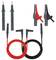 Red and black test lead set with test probes and crocodile clips, suitable for electrical testing.