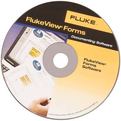 A CD with the label 'FlukeView Forms Documenting Software', showing a computer screen and a form in hand.
