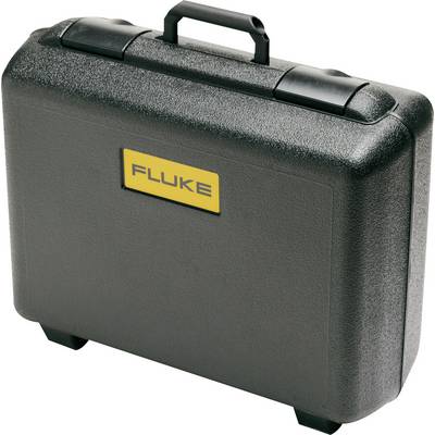 A black hard-shell case with the yellow Fluke brand logo on the front. The case has a handle on top.