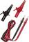 'Measuring leads and crocodile clips in red and black. Used for electrical measurements to establish secure connections.'