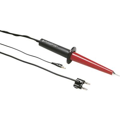A red high-voltage test probe with a black handle and two cables, used for measuring in electrical circuits.