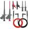 Two red and two black test leads with crocodile clips and test probes. Accessories for electrical measuring instruments.