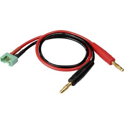 Red and black cable with two gold banana plugs and a green connector. Suitable for electrical equipment accessories.