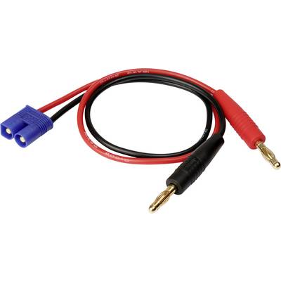 A cable with blue and red connectors, connected by black and red wires, for connecting electronic devices.