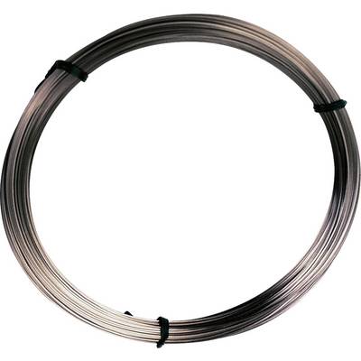 A metal coil, round and evenly rolled, secured with two black cable ties.