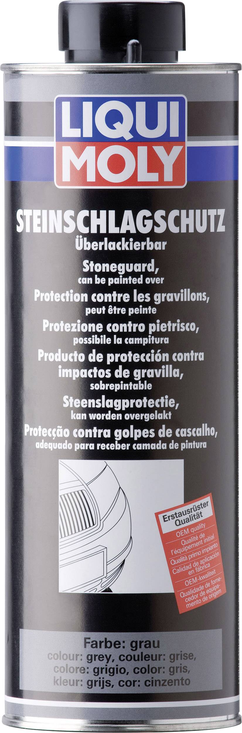 'Non-toxic stone chip protection by Liqui Moly in grey, paintable. For protecting vehicle underbodies against stone chipping.'