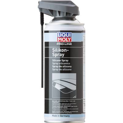 Liqui Moly spray can with silicone spray. The label displays product information and application instructions in multiple languages.