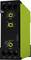 Black and green time relay with adjustable time and function controls. Connections and setting ranges are visible.