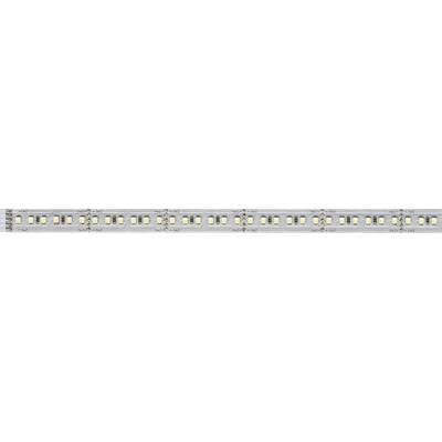 Close-up of an LED strip with several evenly distributed, rectangular LED lamps mounted on a metal plate.