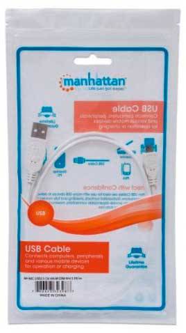 Manhattan USB cable USB 2.0 USB-A plug, USB Micro-B plug 1.00 m White UL-approved 323987-1