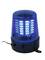Blue emergency light with a blue casing and multiple illuminated LED rows, used as a warning signal on vehicles.
