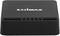 Edimax network switch in a rectangular, black housing with five network ports.