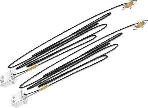 Two heating wires with rectangular connectors and heating elements at the ends, suitable for electronic devices or projects.