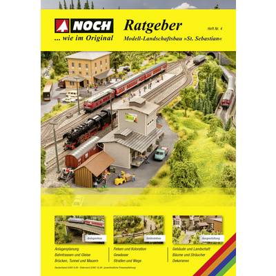 Guide publication on model landscape construction. Shows a detailed model railway scene with trains and buildings in the foreground.