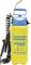 A yellow pressure sprayer with a blue cap and spiral hose, brand 'Gloria', model 'prima 5 Comfort', for garden work.