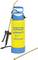 Yellow pressure sprayer with a blue cap and 'Gloria Das Original primex 5' inscription, fitted with a black hose and spray lance.