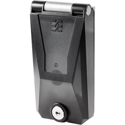 Black combination lock with rotary lock mechanism and silver cylinder. The lock features a company-specific logo and is suitable for securing doors.