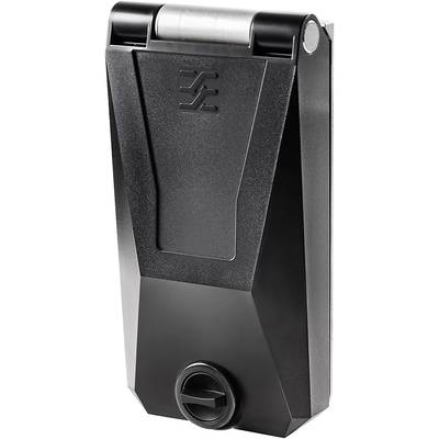 Electronic door lock in a black casing with a rotary knob on the underside.