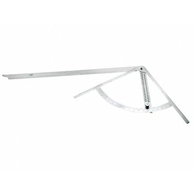 A silver protractor with movable arms and markings for precise measurement and alignment of angles.