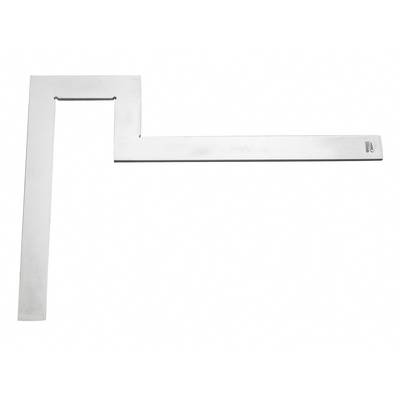A metal carpenter's square with two arms connected at right angles. Used for measuring and checking angles.