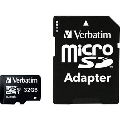 'Verbatim microSD card with 32 GB' and 'adapter'.