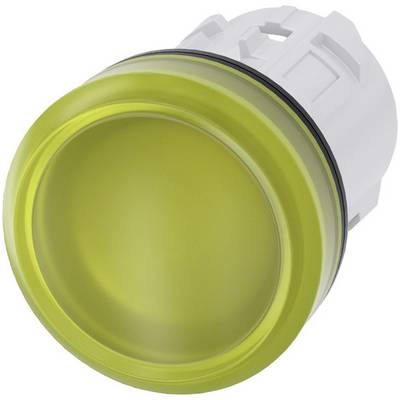 A round, yellow push button that protrudes. The button looks industrial and could be used for machine controls.