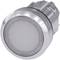 A silver, round push button with a clear cover. Suitable for electronic devices or control panels.