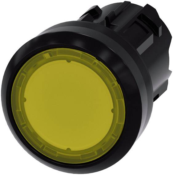 Round, yellow button, built into a black casing, possibly an electrical switch or push button in a technical environment.