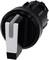 A black rotary switch with a grey handle, used for controlling electrical devices or machines.